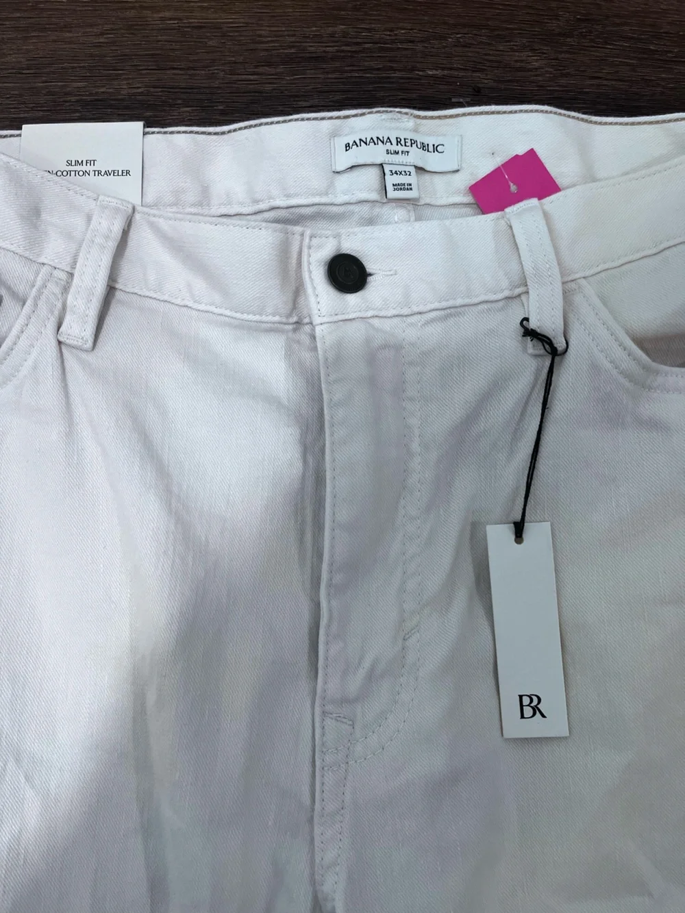 NWT Banana Republic Slim Fit Linen Cotton Cream Traveler Pants Size 34x32